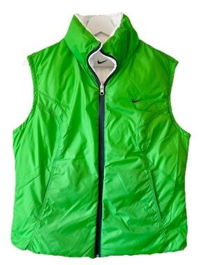 Nike Neon Green White Reversible Dick Down Puffer Vest Size L Outdoor